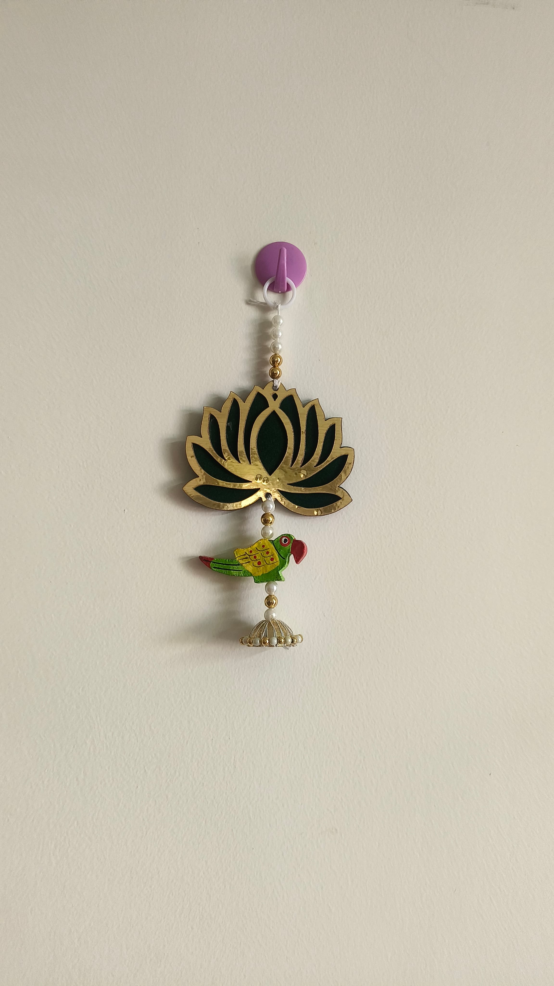 Mdf Lotus with Little Wooden Parrot Hangings 